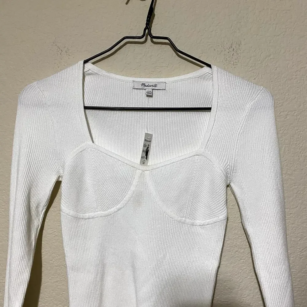 NWT FLAW MADEWELL Wide Rib Sweater Size XXS Scoop-Neck Long-Sleeve MSRP $45